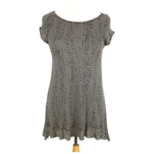 Anthropologie Weston Wear Blouse Size M Black White Knit Polka Dot Cap‎ Sleeve